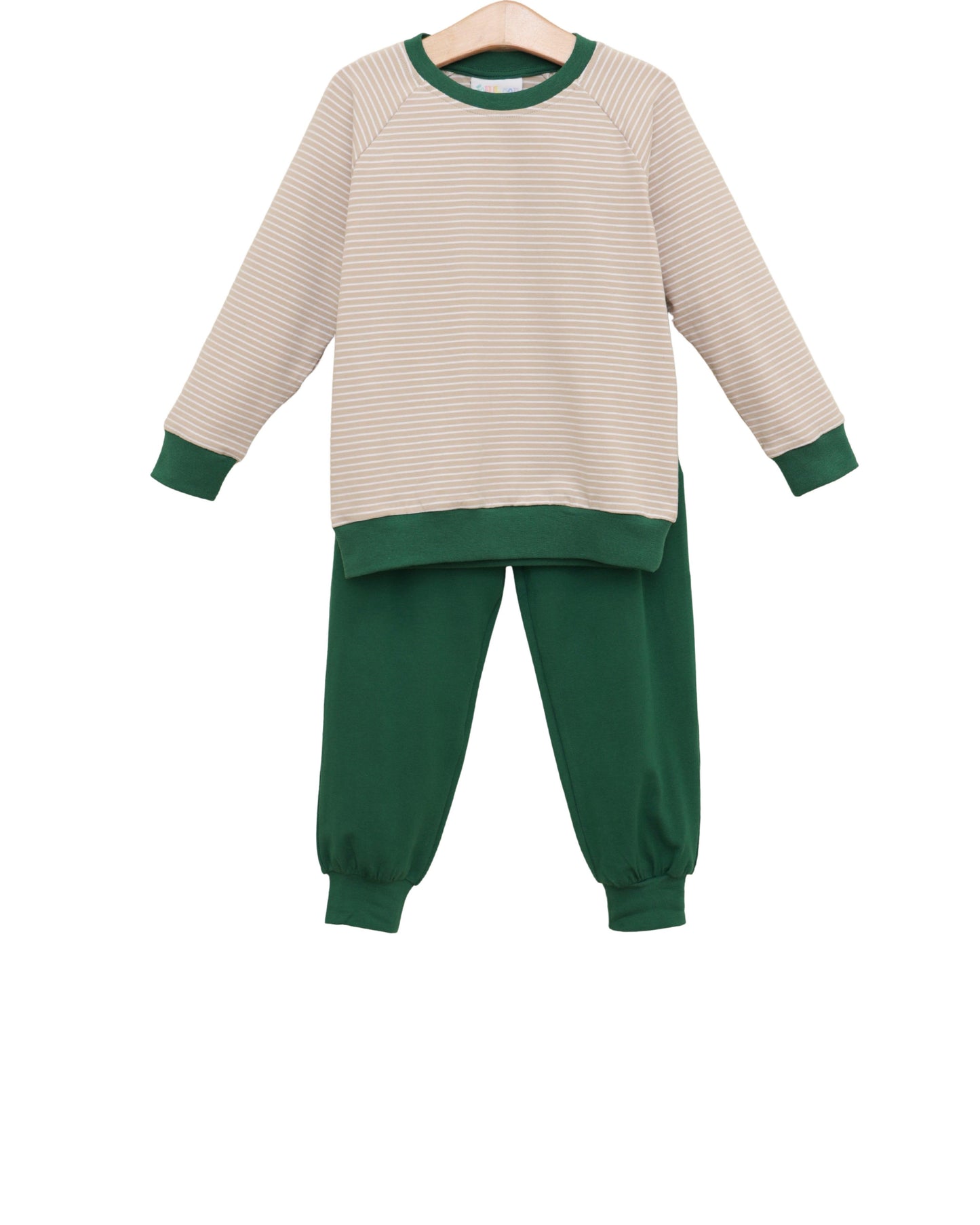 Connor Jogger Set - Tan Stripe/Hunter Green