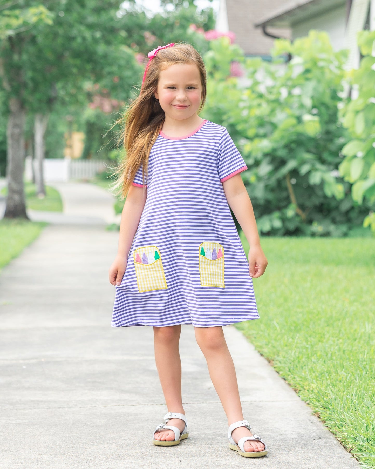 Crayon Pocket Dress - Lavender Stripe