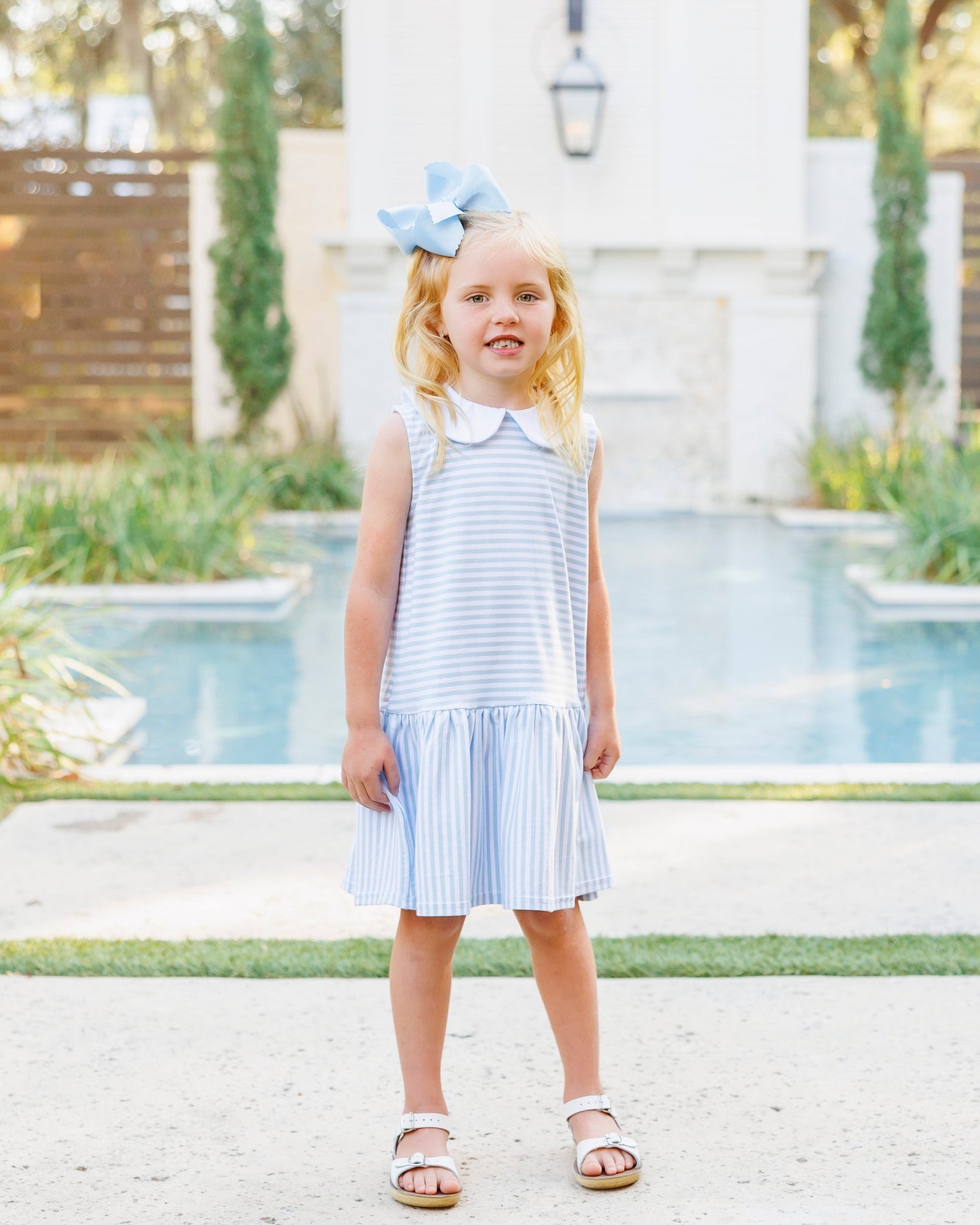 Georgia Dress - Light Blue Medium Stripe