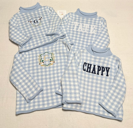 Rollneck Sweater - Blue Gingham