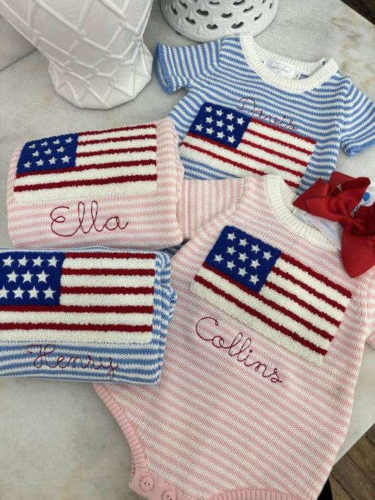 Freedom Flag Knit Short Set - Pink