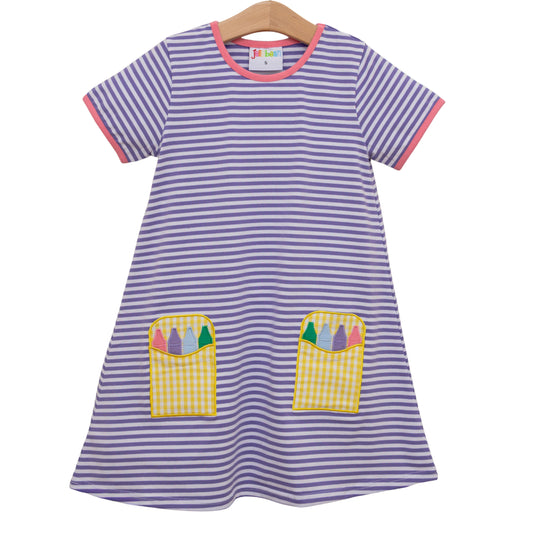 Crayon Pocket Dress - Lavender Stripe