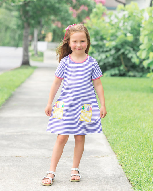 Crayon Pocket Dress - Lavender Stripe