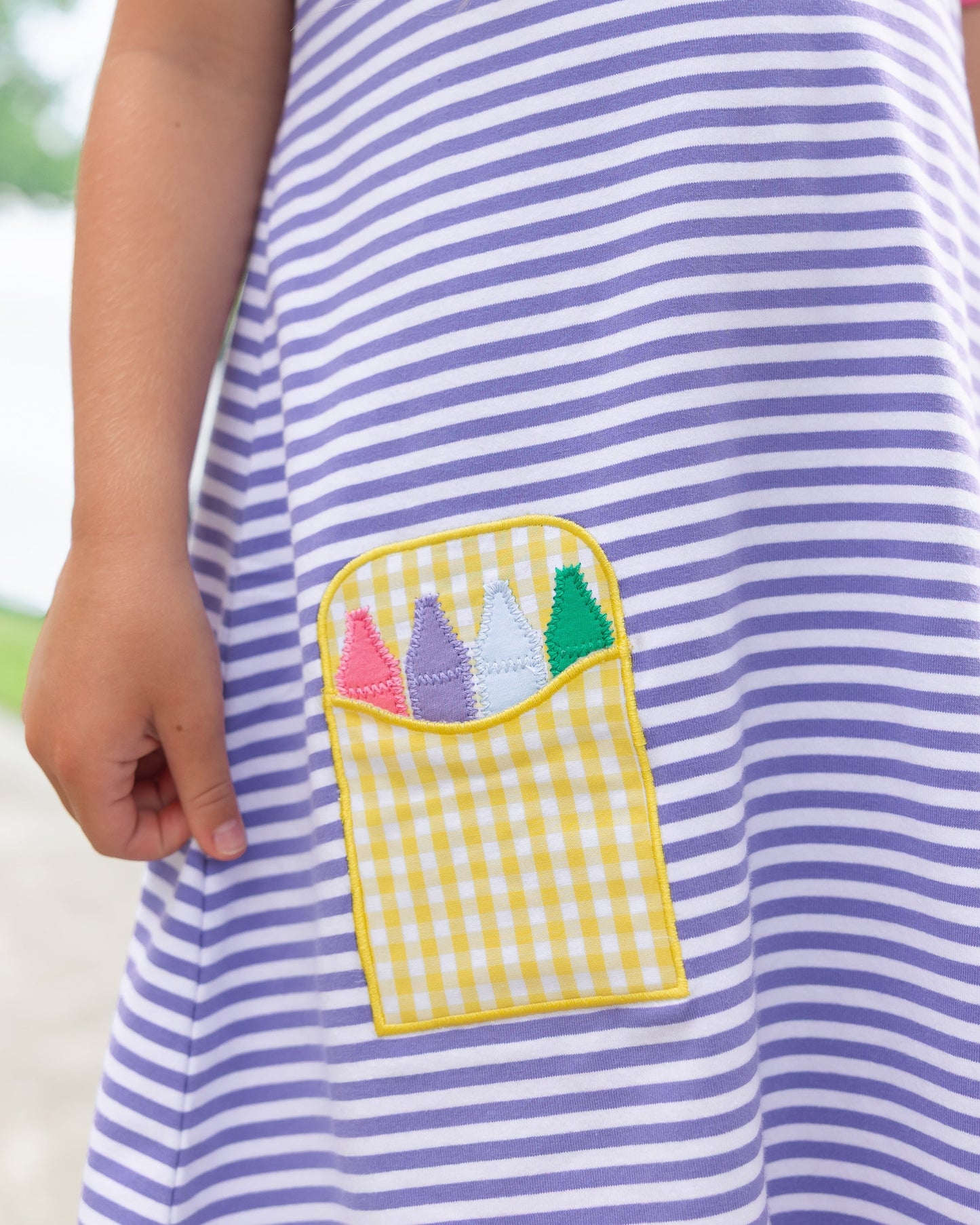 Crayon Pocket Dress - Lavender Stripe