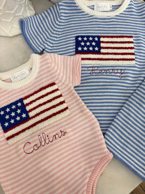 Freedom Flag Knit Short Set - Pink
