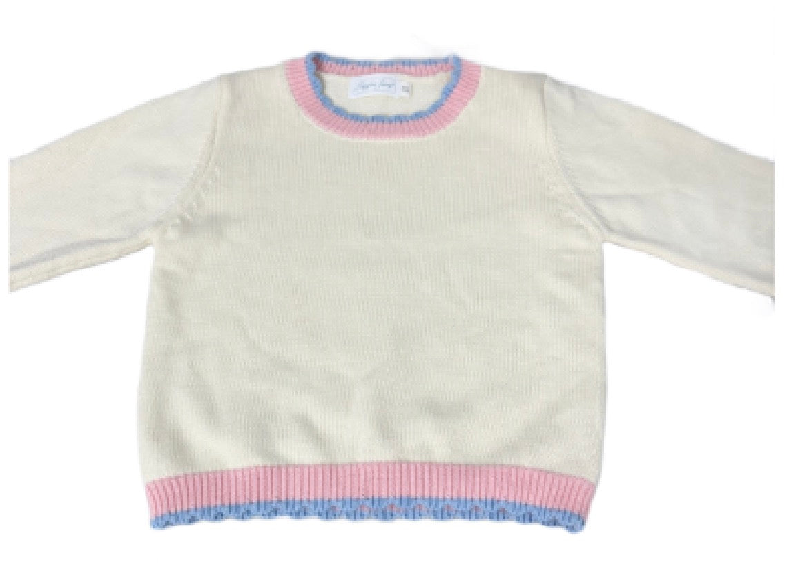 Cream with Pink & Blue Trim Sweater - Preorder