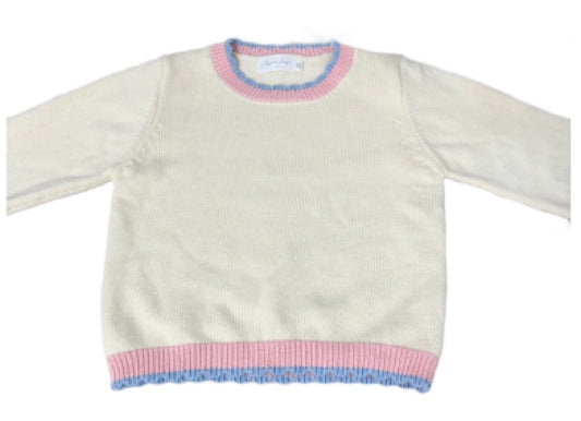 Cream with Pink & Blue Trim Sweater - Preorder