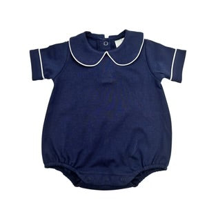 Navy Blue Piping Collared Bubble