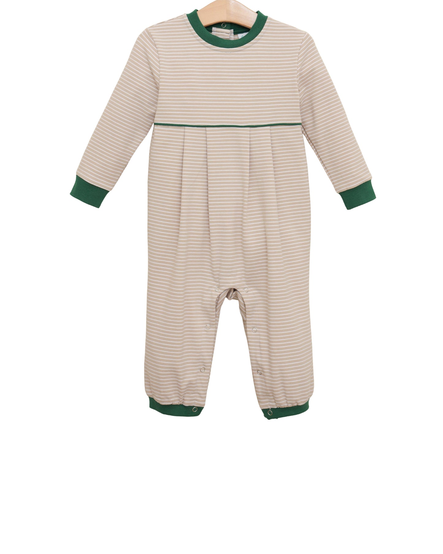 Patrick Romper - Tan Stripe/Hunter Green
