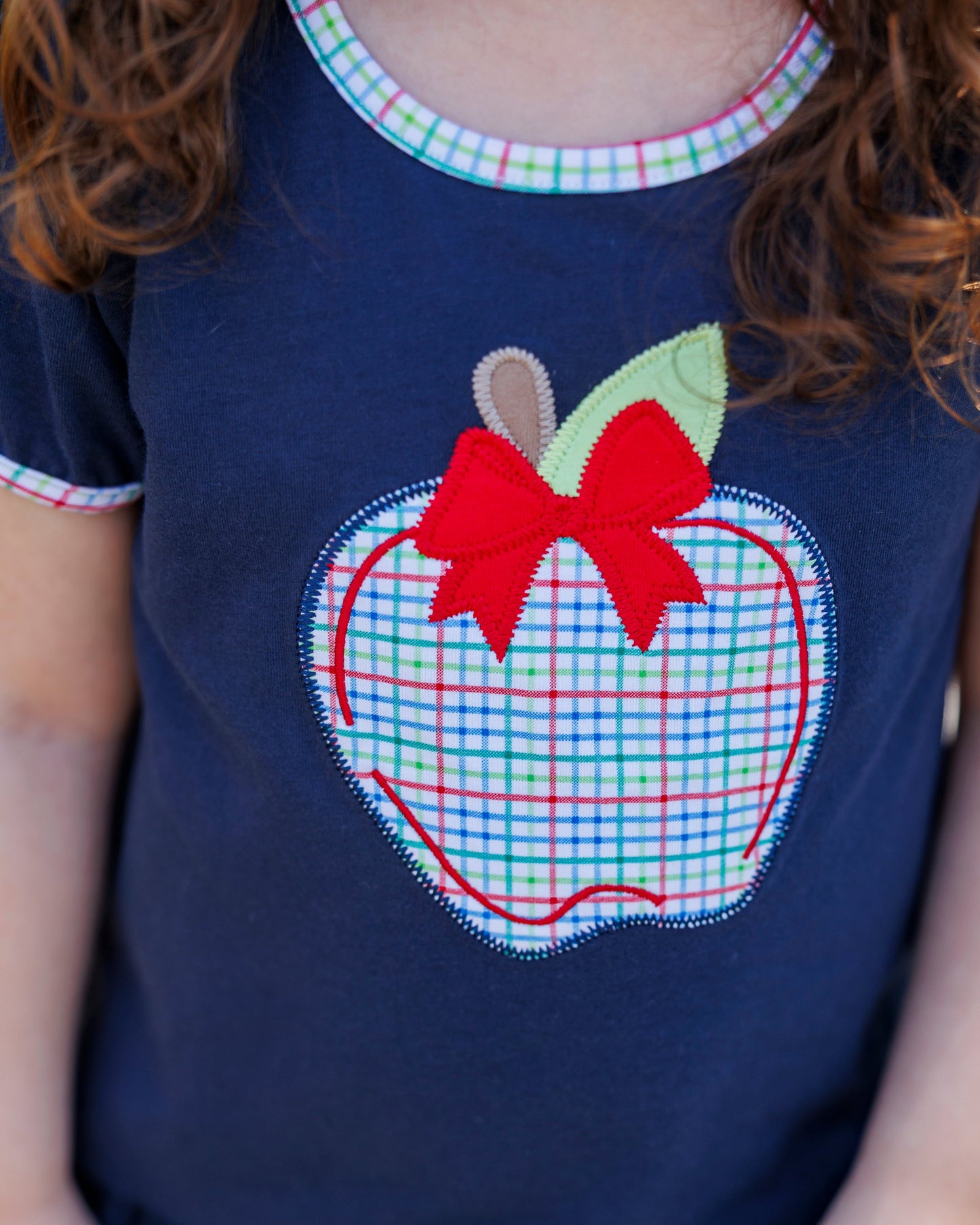 Primary Plaid Apple Ruffle Short Set